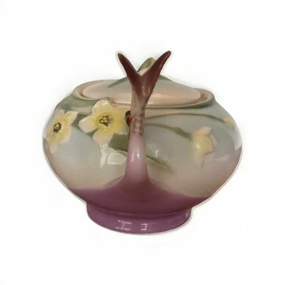 Franz Porcelain Butterfly Sugar Bowl w Lid XP1877 Sculpted Floral Fine China